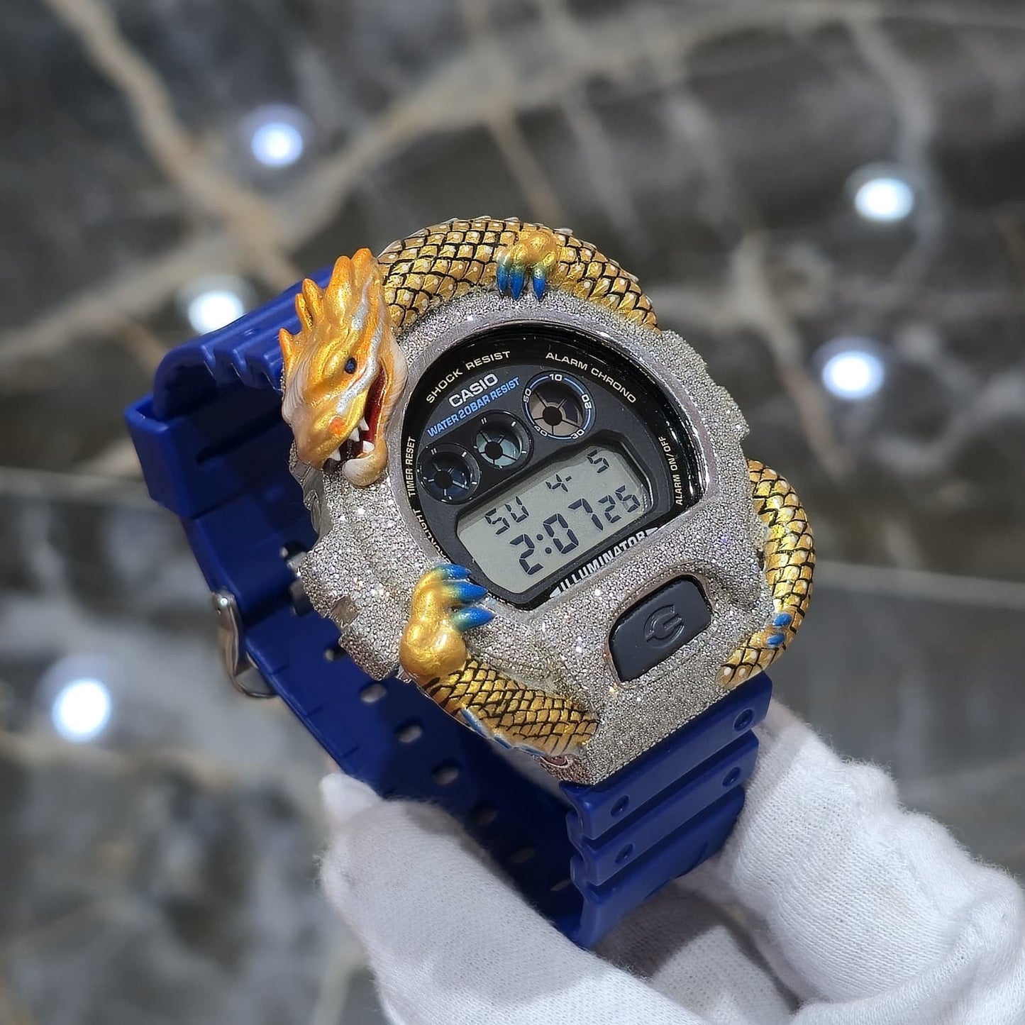 Casio G-Shock Dragon (Blue) 6900 Iced Out Diamond Watch 5 CTW