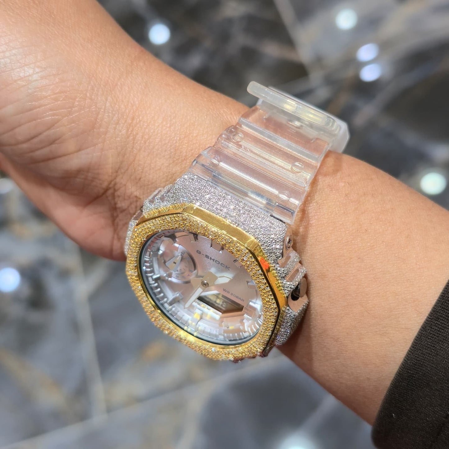 Authentic Casio G-Shock S2100  Iced Out Natural Diamond Watch 5CT | Silver Dial