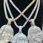 Benjamin Two Face Pendant VVS Moissanite 925 Silver Iced Hip Hop Tennis Necklace