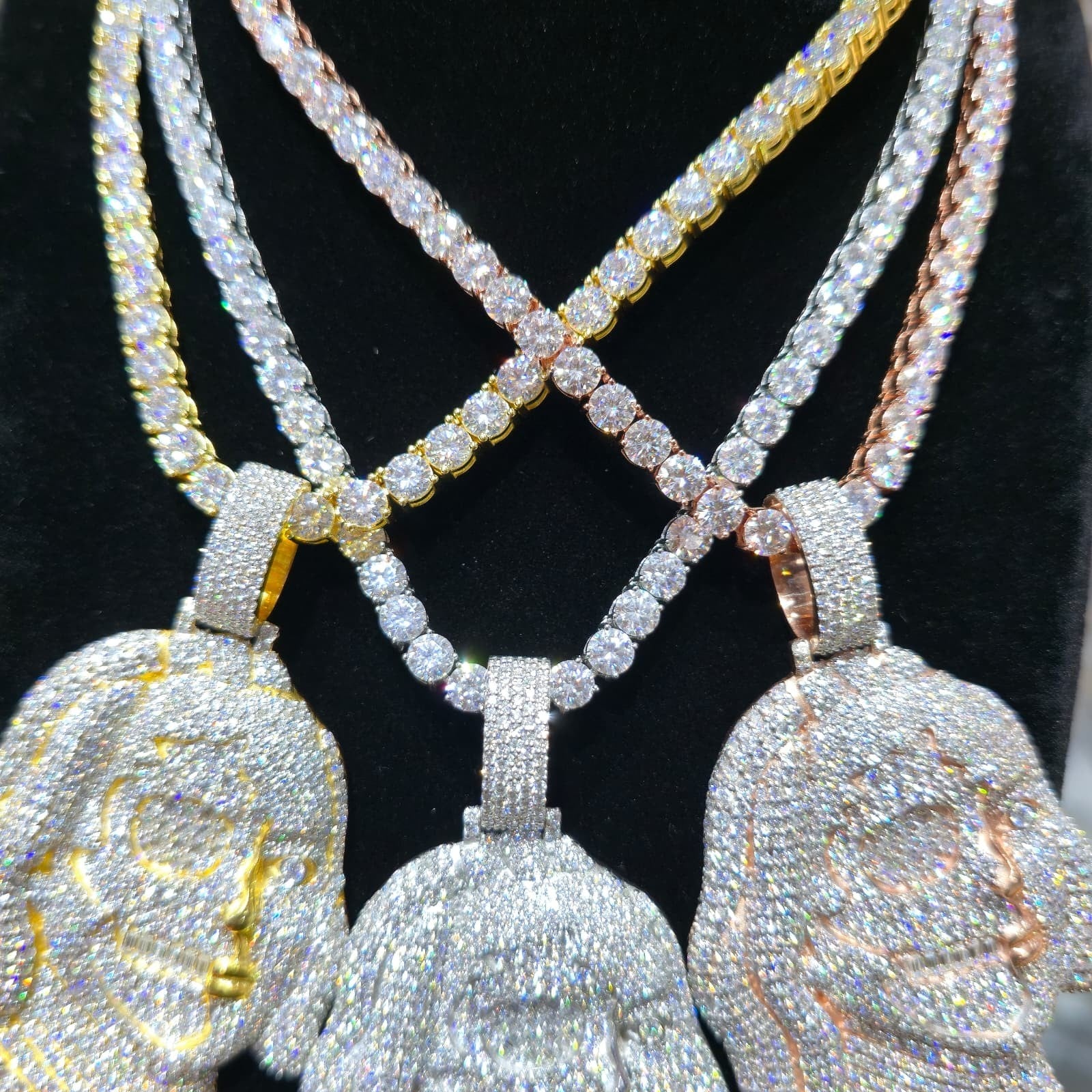 Benjamin Two Face Pendant VVS Moissanite 925 Silver Iced Hip Hop Tennis Necklace