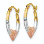 14K Tri-Color Gold Heart Diamond-Cut Round Small Hoops Earrings 13mm
