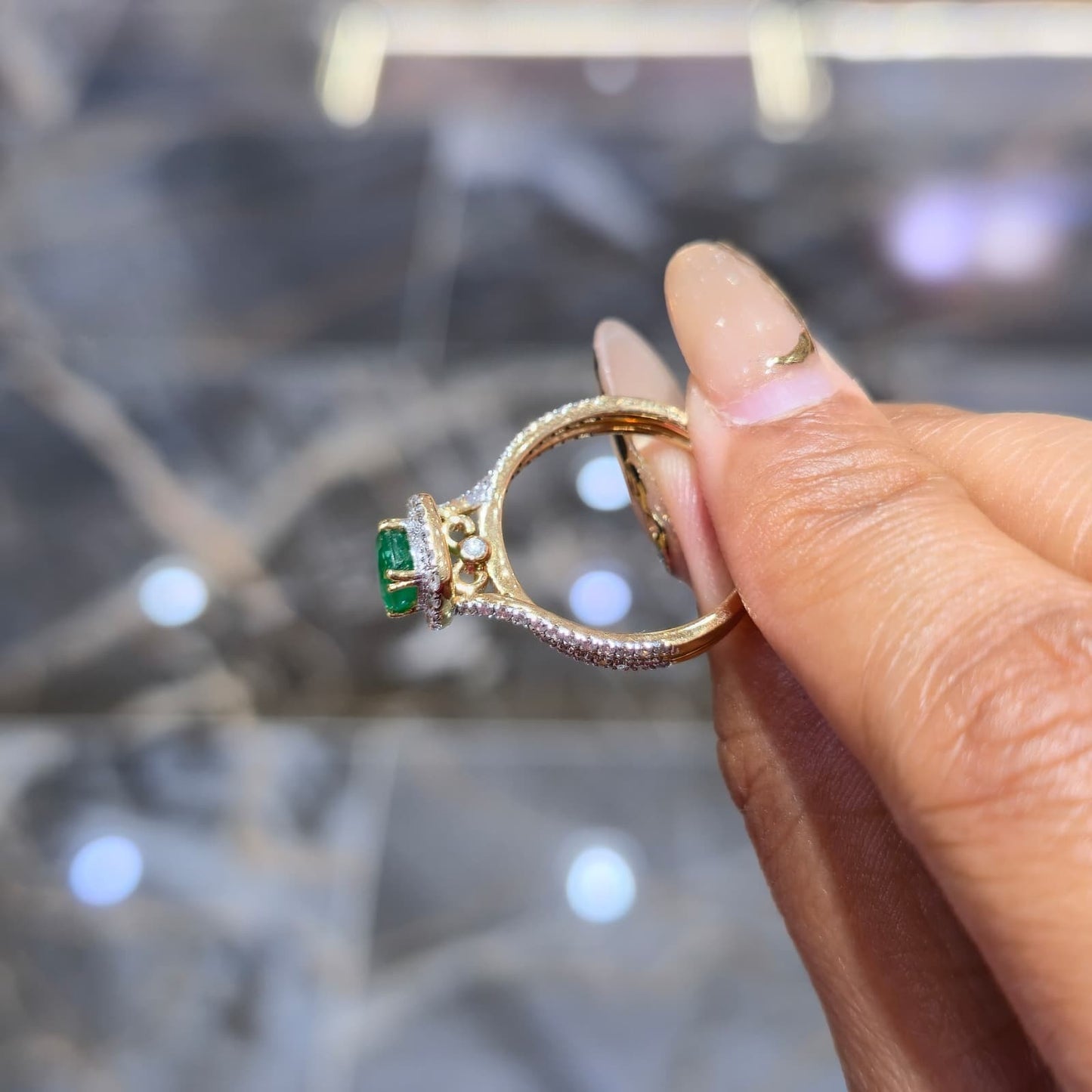 Jewelry Palace 14k Yellow Gold Emerald and 1/2CT TDW Diamond Halo  Ring