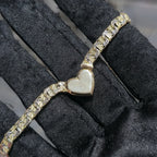 10K Yellow Gold Two Tone Heart Necklace Bracelet Set Greek Key Womens 17" 7" 5mm