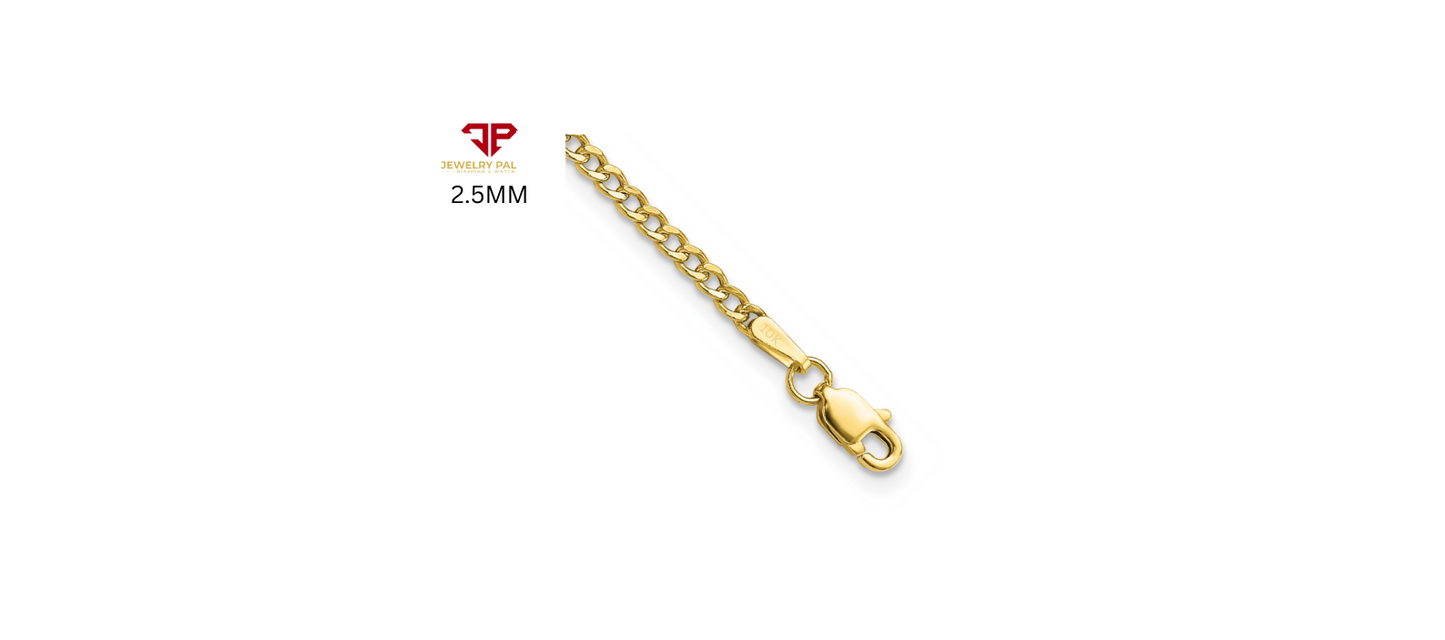 10K Yellow Gold Solid 2mm-6.5mm Curb Cuban Chain Link Necklace Bracelet 7"- 26"