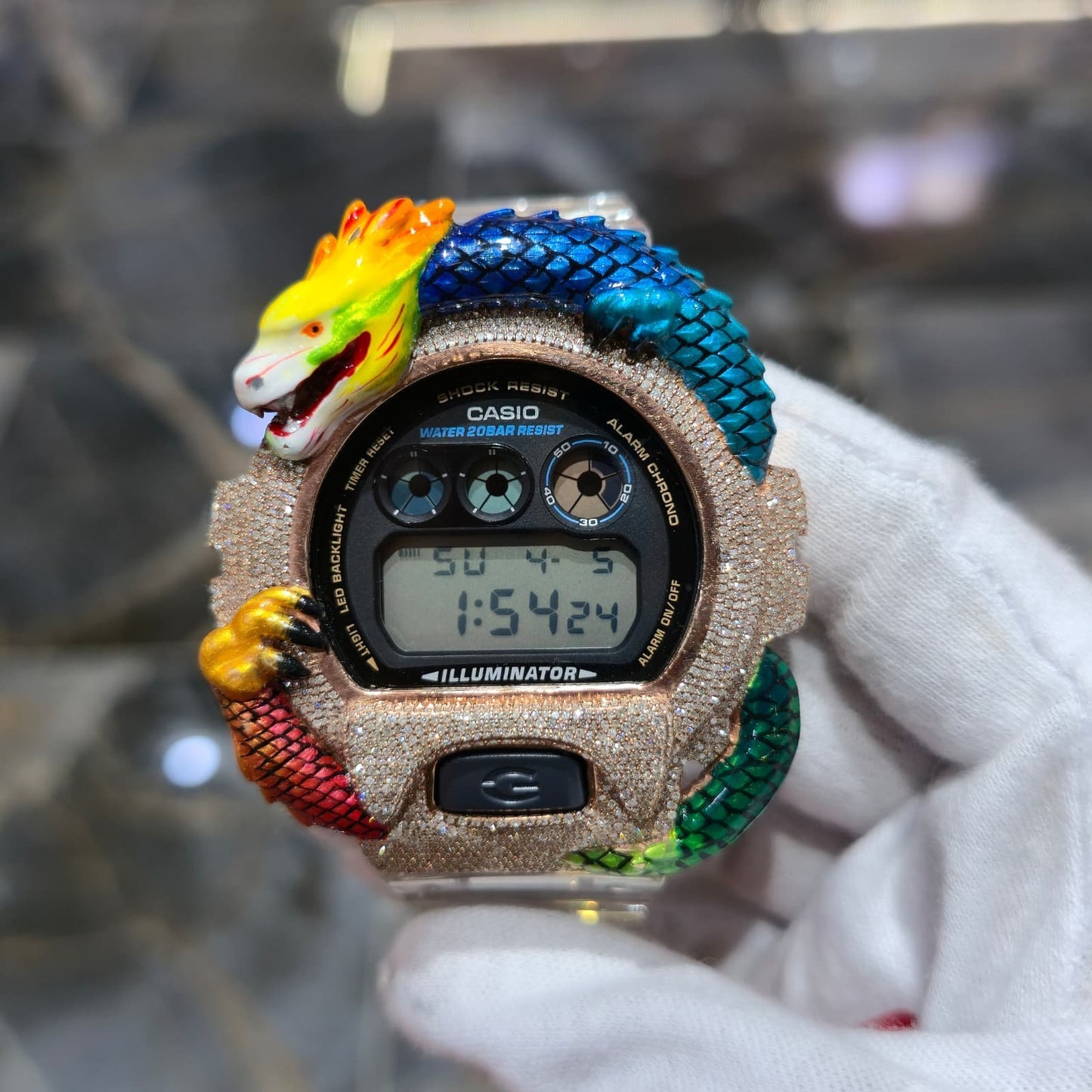 Casio G-Shock Dragon (Clear) 6900 Iced Out Diamond Watch 5 CTW