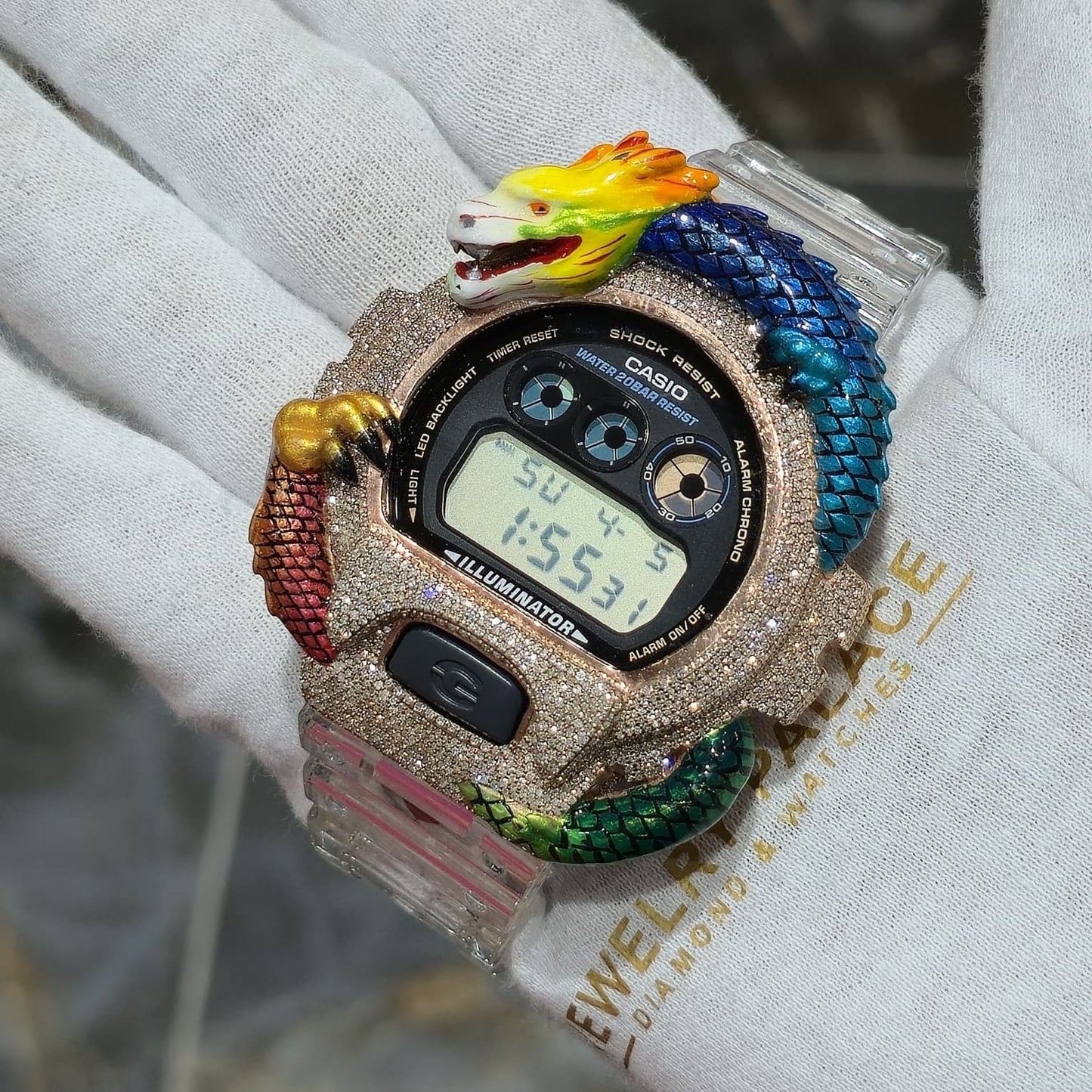 Casio G-Shock Dragon (Clear) 6900 Iced Out Diamond Watch 5 CTW