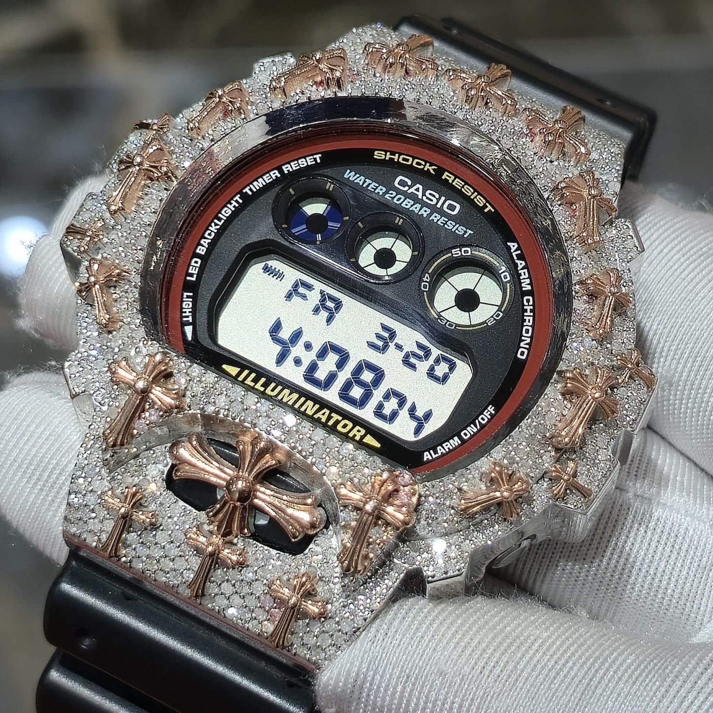 Authentic Diamond G-SHOCK DW6900TR Watch Cross Bezel | 5.00 CTW Natural Diamonds