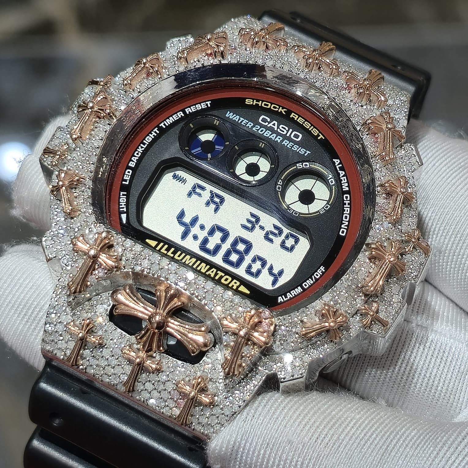 Authentic Diamond G-SHOCK DW6900TR Watch Cross Bezel | 5.00 CTW Natural Diamonds