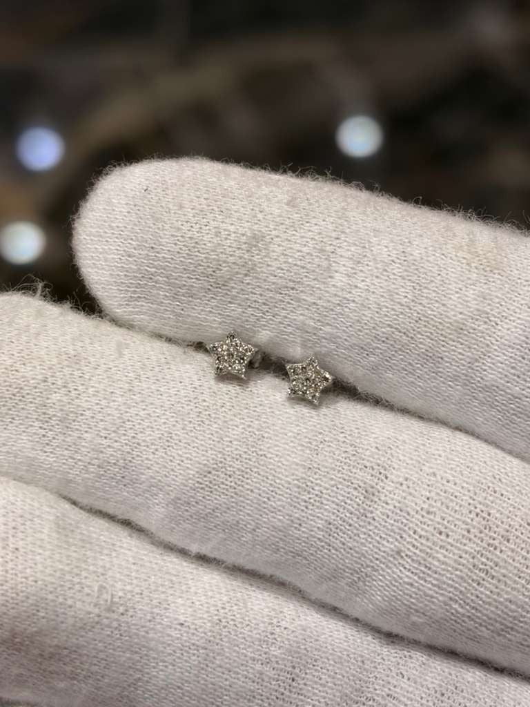 1/20 Ct Round Natural Diamond Star Stud Earrings in 10K Solid White Gold 5MM
