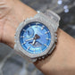 Casio G-Shock S2100  Iced Out Natural Diamond Watch 5CT | Blue Dial Clear Band