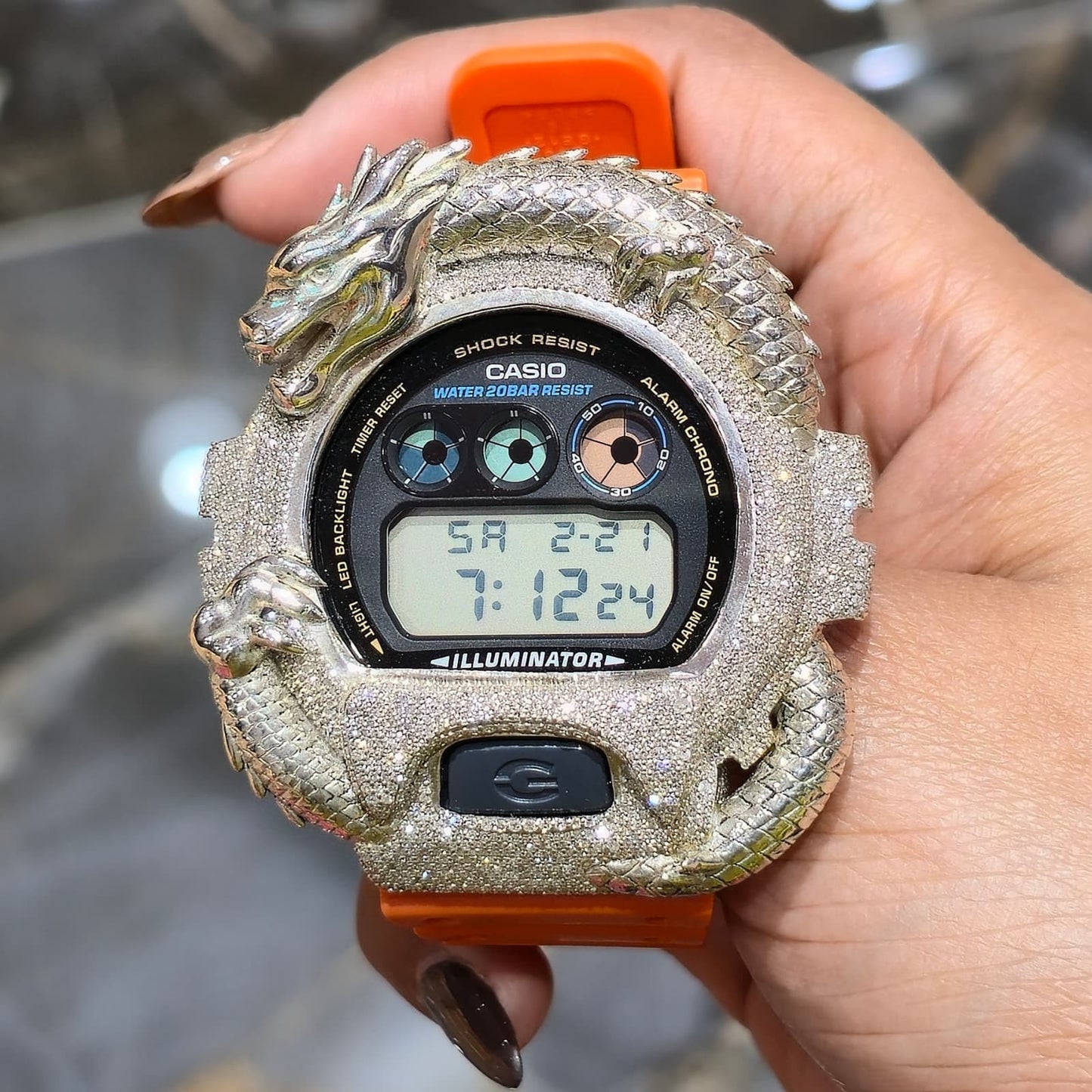Dragon Edition G-shock  Watch With Natural Diamond and Orange Strap