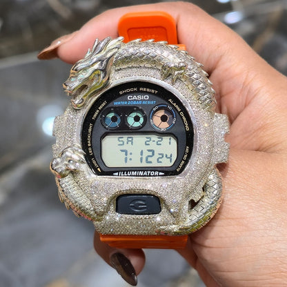 Dragon Edition G-shock  Watch With Natural Diamond and Orange Strap