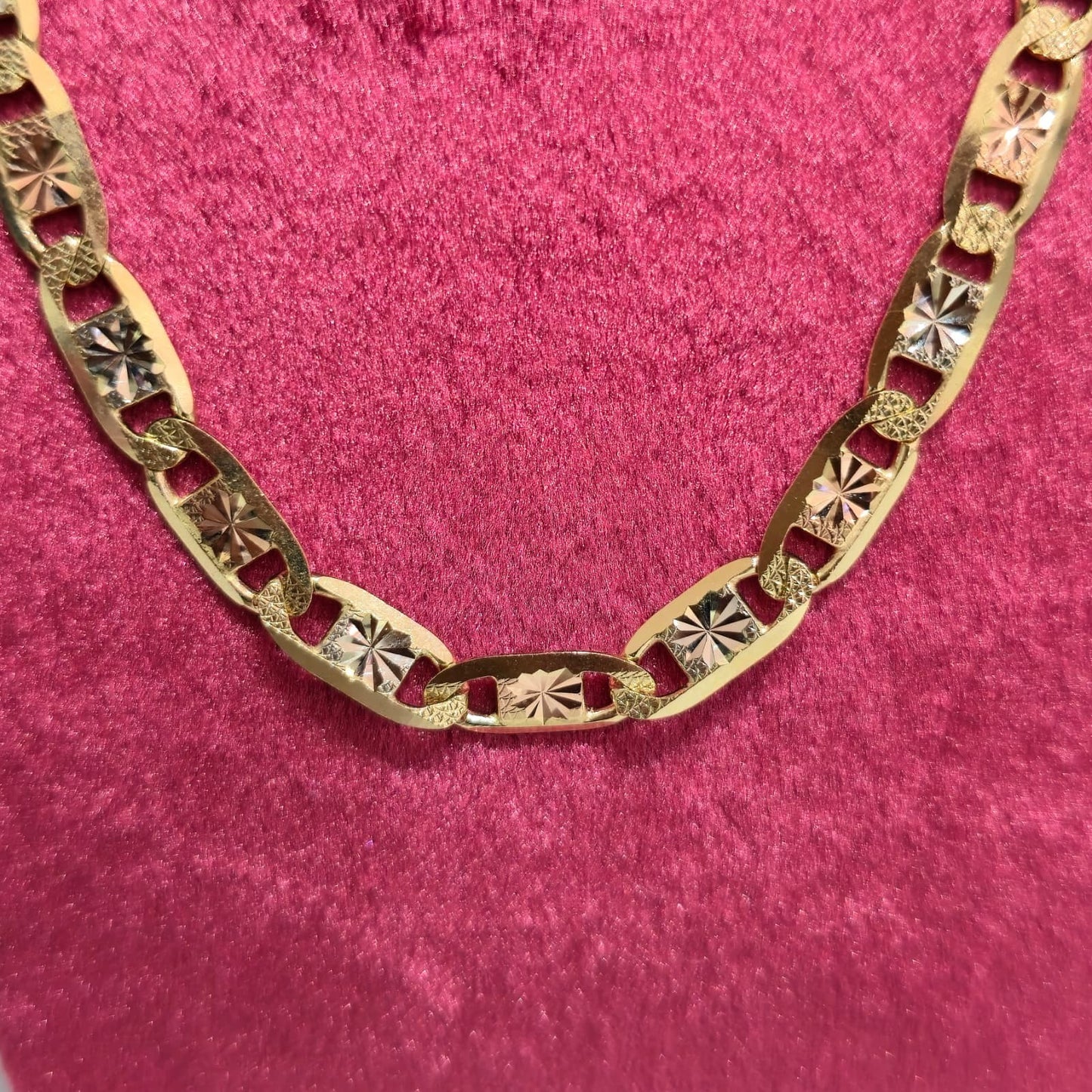 14K Solid Gold Tri Color Valentino Chain Necklace 22 inch 5mm Women