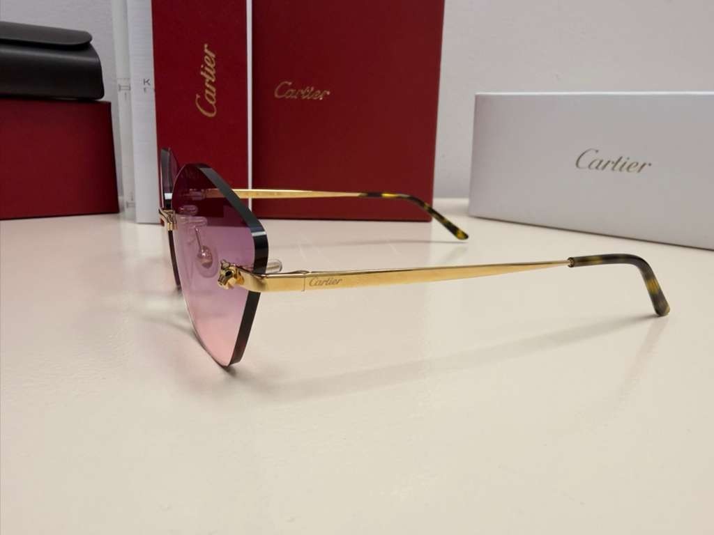 Cartier Panthere Rimless Sunglasses Purple/Pink Gradient Lens Authentic Full Set