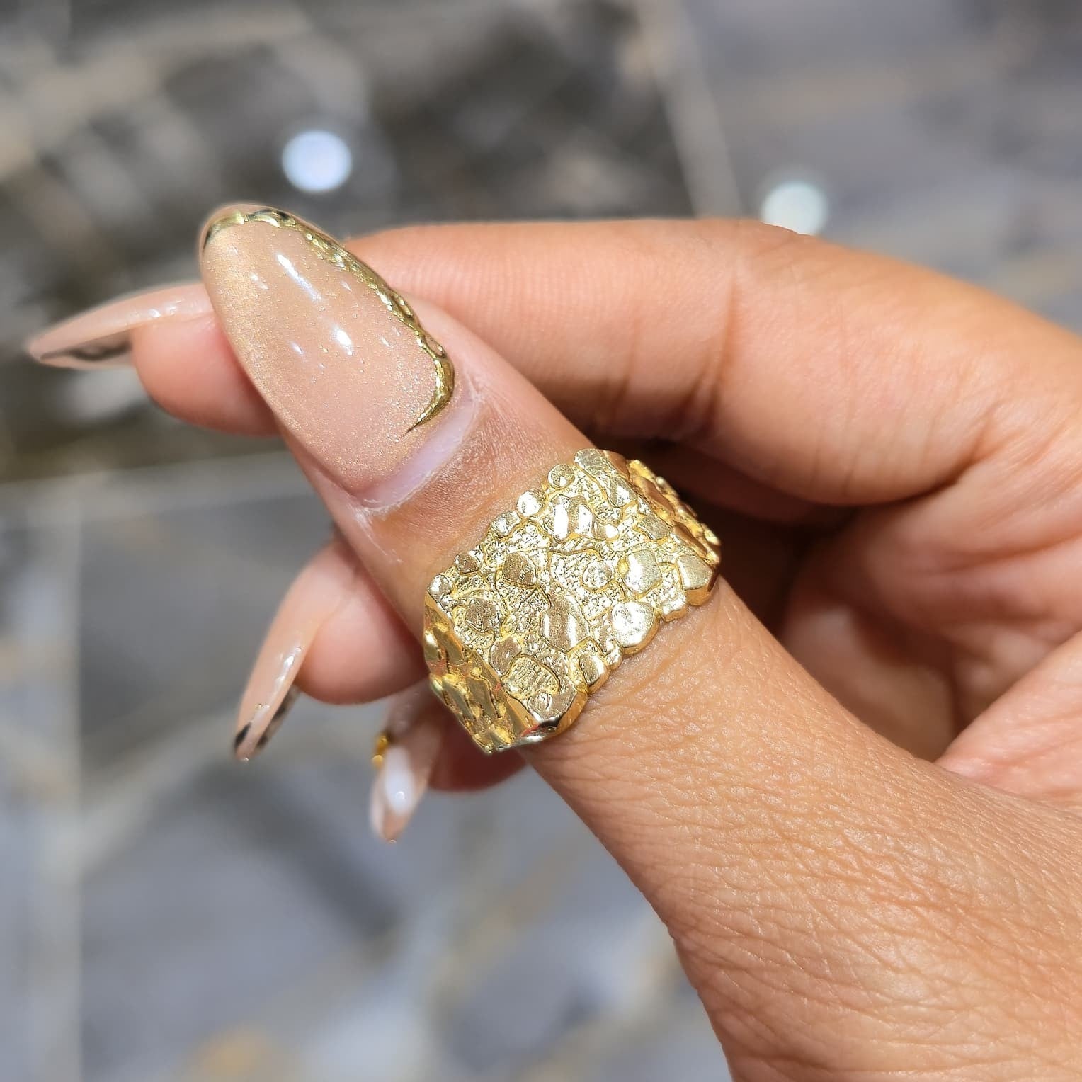 Mens Large Nugget Square Ring Real Solid 10K Yellow Gold ALL SIZES