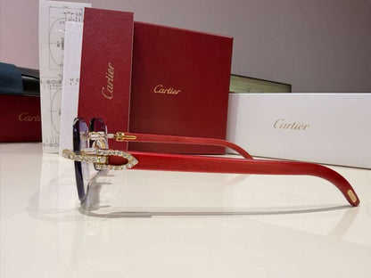 Men's Cartier Signature C 3.00ct Natural Diamond Woods & Lenses Sunglasses