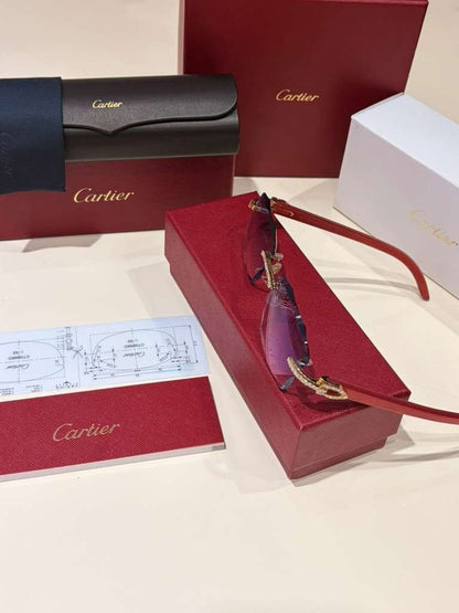 Men's Cartier Signature C 3.00ct Natural Diamond Woods & Lenses Sunglasses