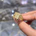 Mens Large Nugget Square Ring Real Solid 10K Yellow Gold ALL SIZES