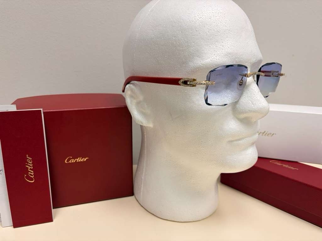 Men's Cartier Signature C 3.00ct Natural Diamond Woods & Lenses Sunglasses