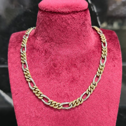 5MM 10K Two Tone Gold Figaro Chain 4.31CT Natural Diamond 20” White Yellow