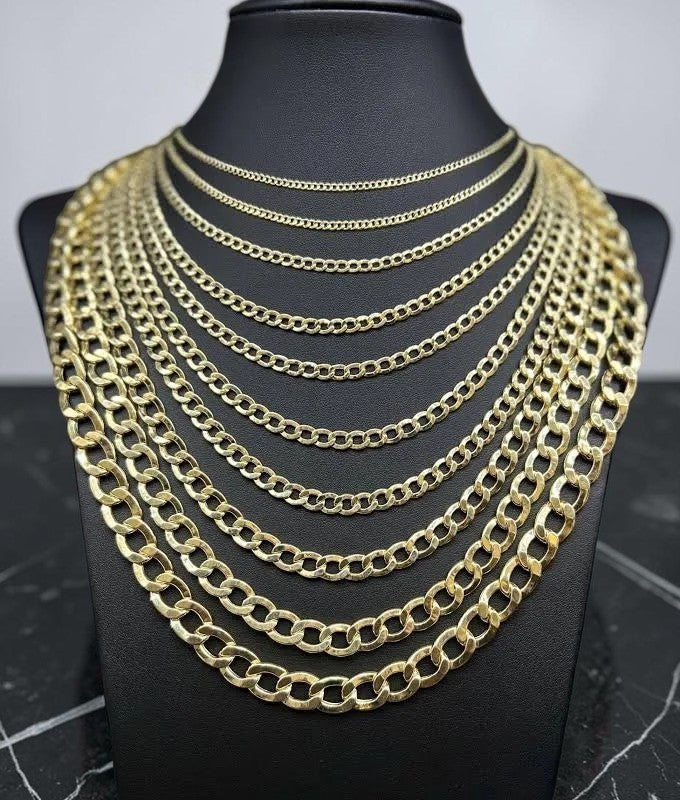 10K Yellow Gold Curb Cuban Necklace Bracelet Chain Real Gold 2mm-8mm 7"-30"