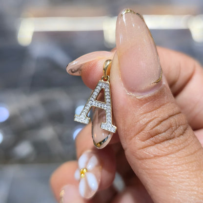 DEAL!!! 1/10CT Diamond Initial A Pendant 10K Yellow Gold Letter Charm (Geniune)