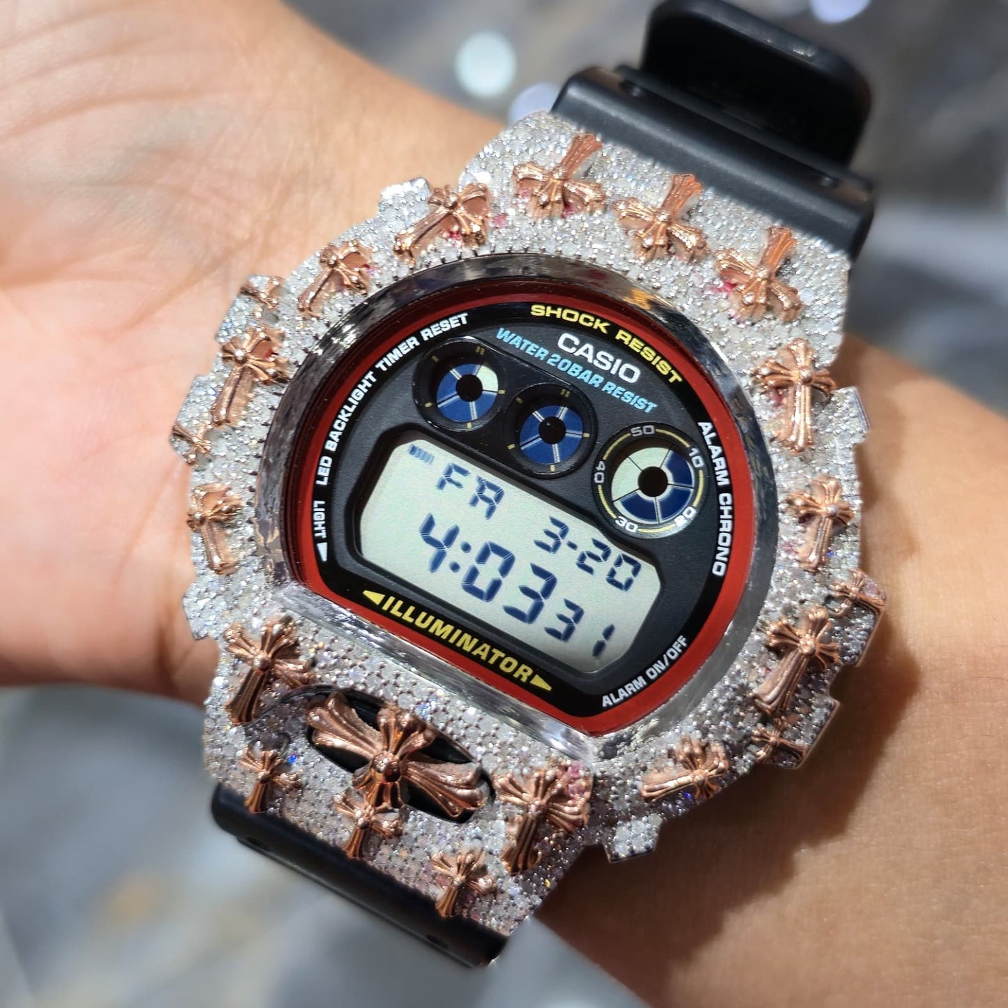 Authentic Diamond G-SHOCK DW6900TR Watch Cross Bezel | 5.00 CTW Natural Diamonds