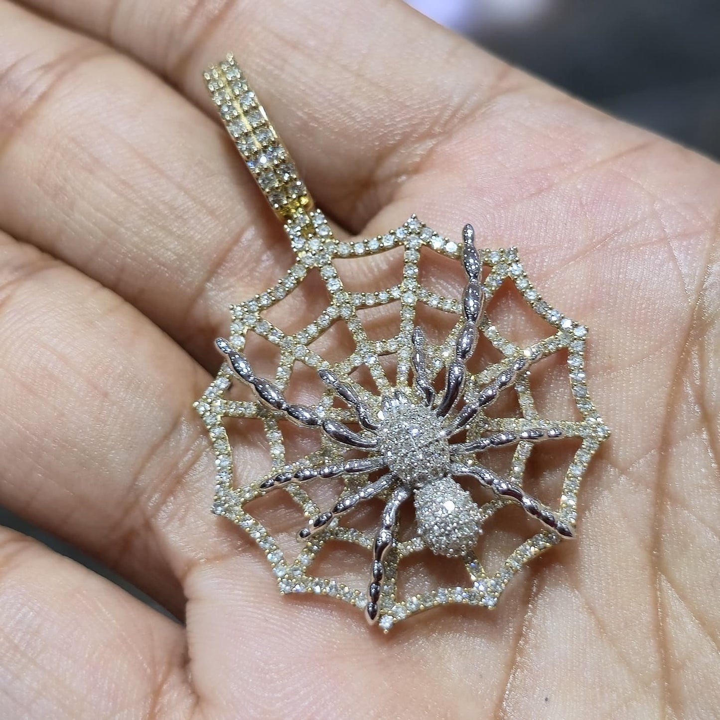 10k Solid Gold 1.87 Carat Spider Den Web Natural Diamond Pendant