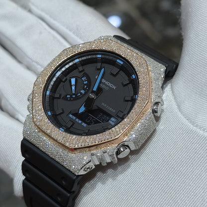 Casio G-Shock S2100  Iced Out Natural Diamond Watch 5CT | Black+ Blue MarkerDial