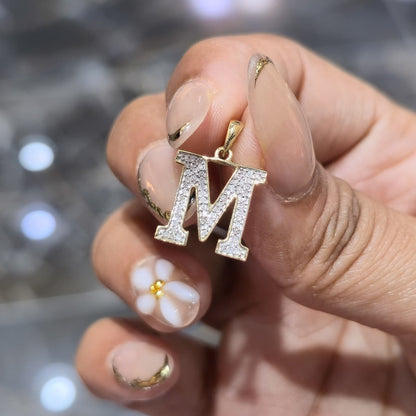 DEAL!!! 0.11CTW Natural Diamond "M" Letter Pendant 10K Yellow Gold Initial Charm