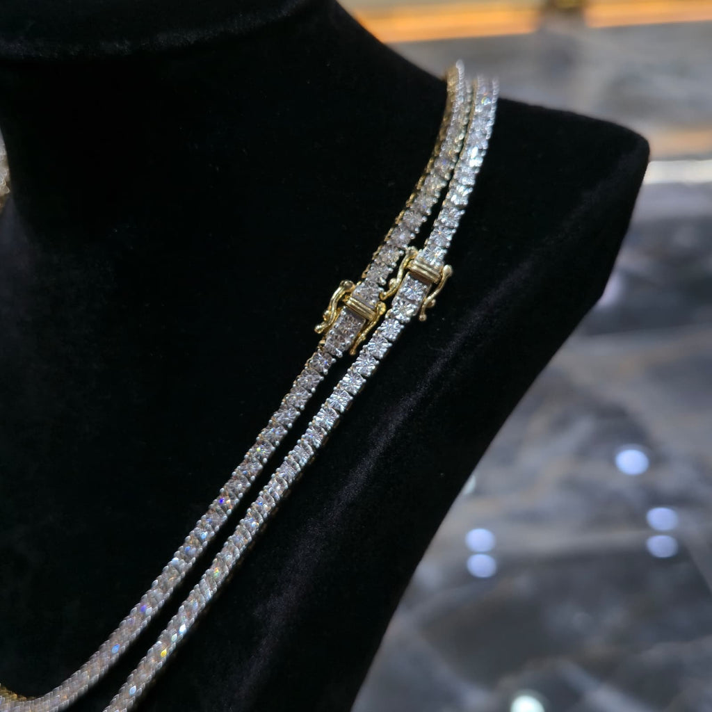 10K Yellow Gold Diamond Tennis Chain Necklace 3.3mm GH SI Men Women
