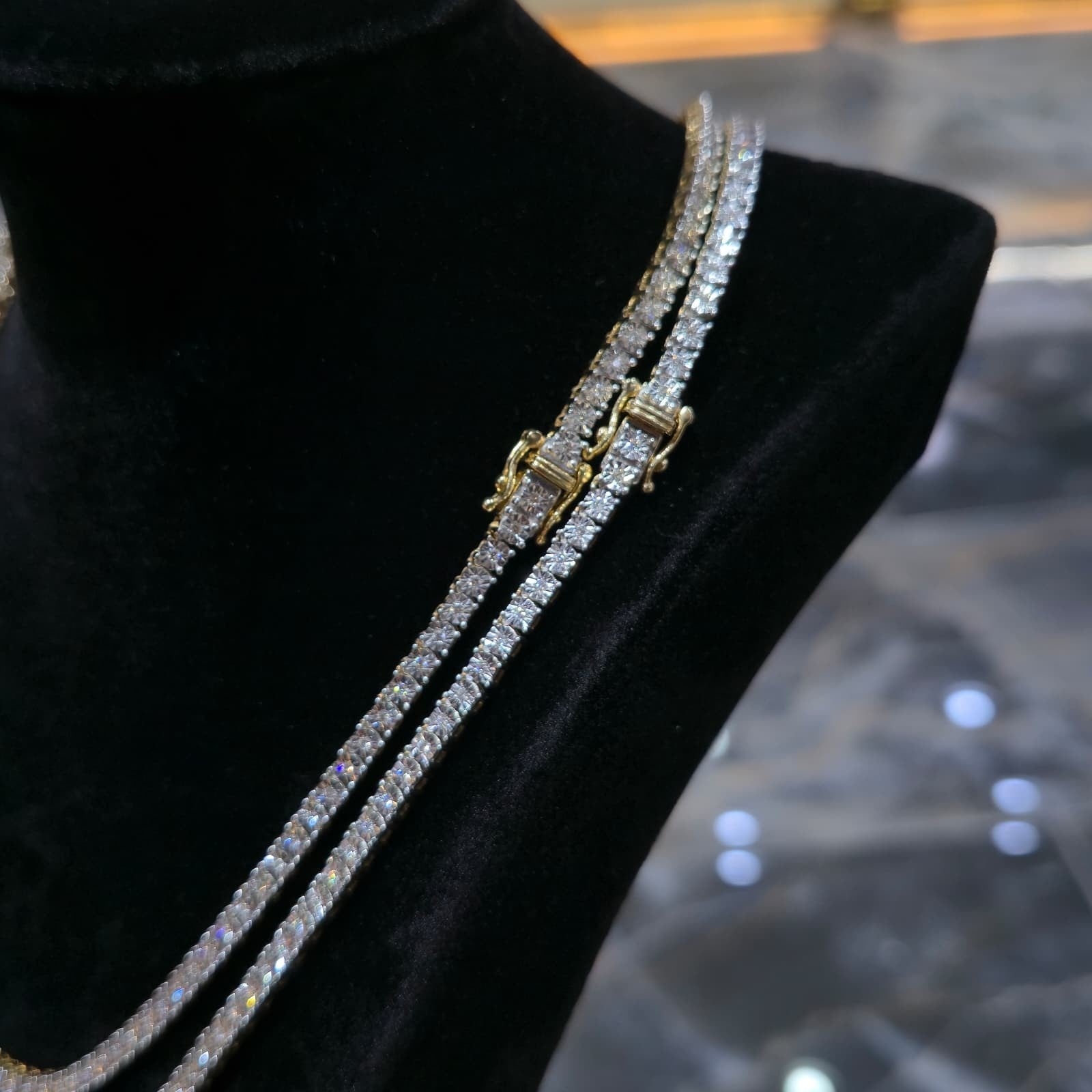 10K Yellow Gold Diamond Tennis Chain Necklace 3.3mm GH SI Men Women