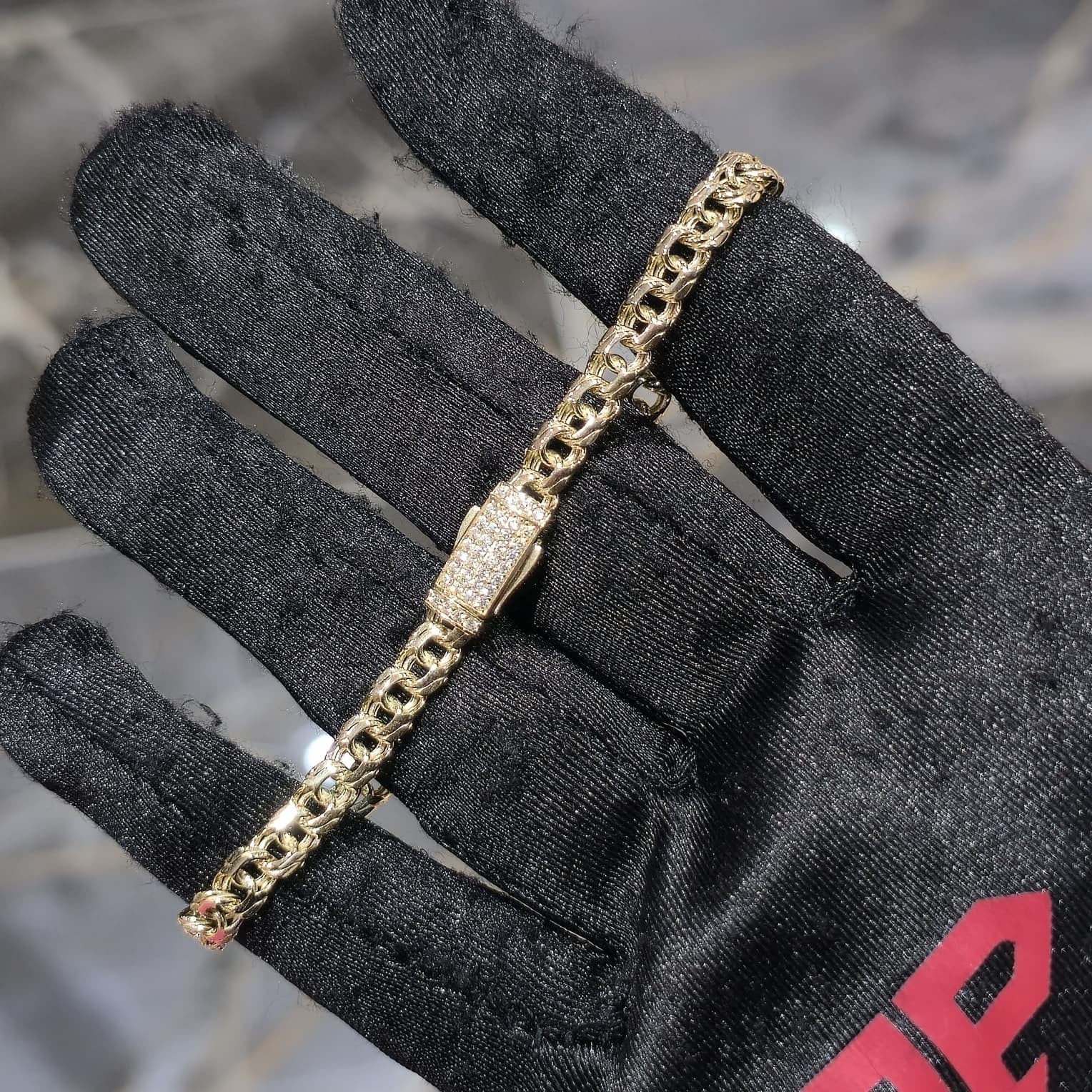 10K Yellow Gold Chino Link Chain Necklace Bracelet Set Mens 20" 7" 5mm CZ Clasp