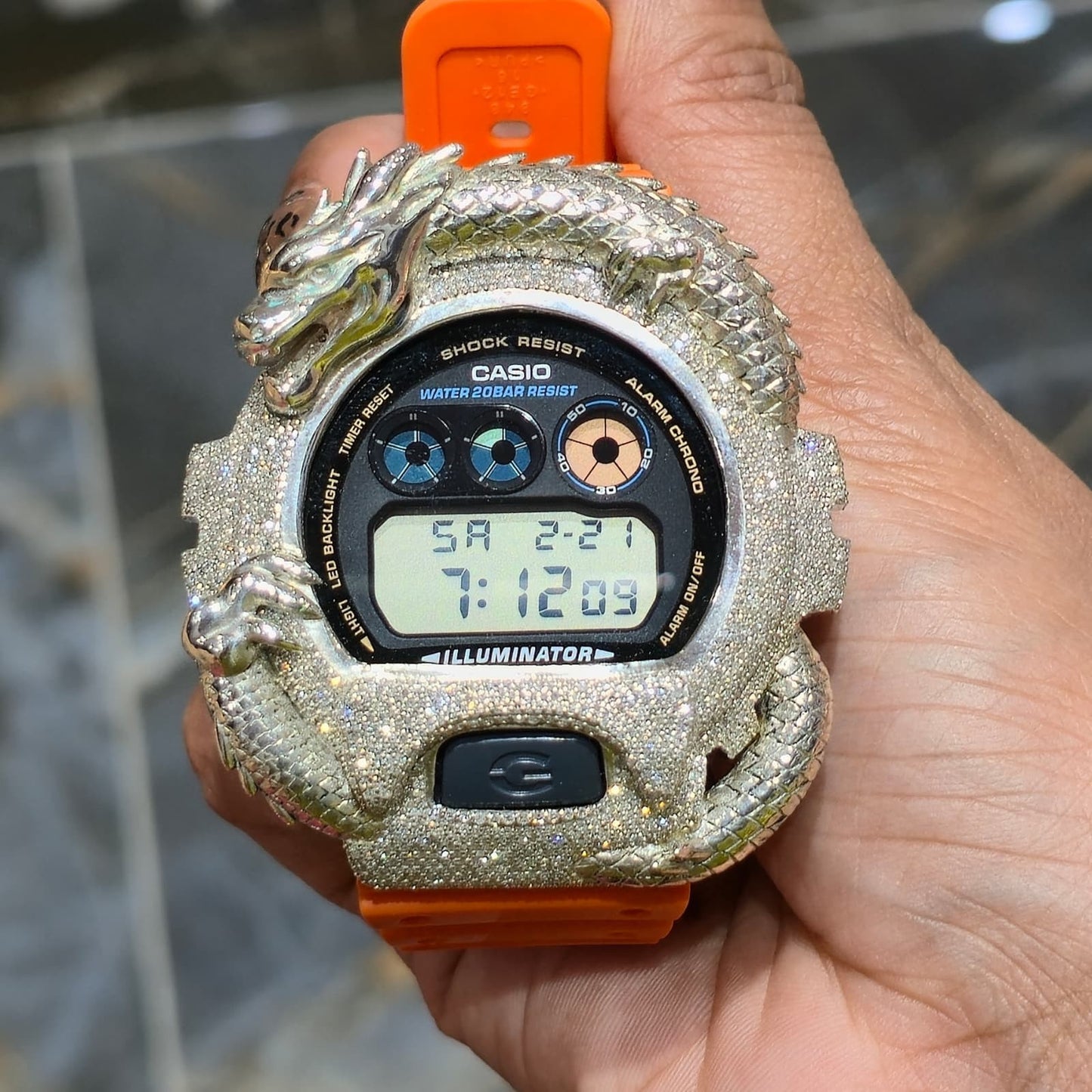 Dragon Edition G-shock  Watch With Natural Diamond and Orange Strap