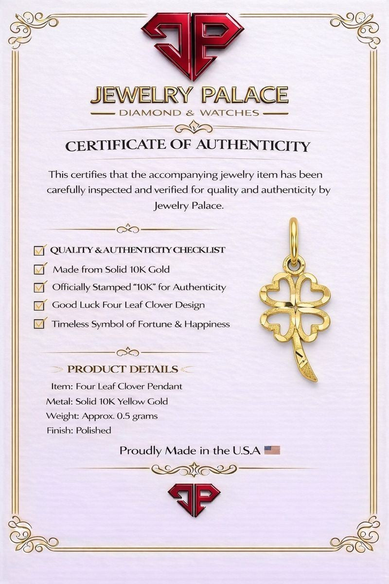 10k Yellow Gold Small Irish Lucky Four Leaf Clover Charm Pendant 0.5 gram