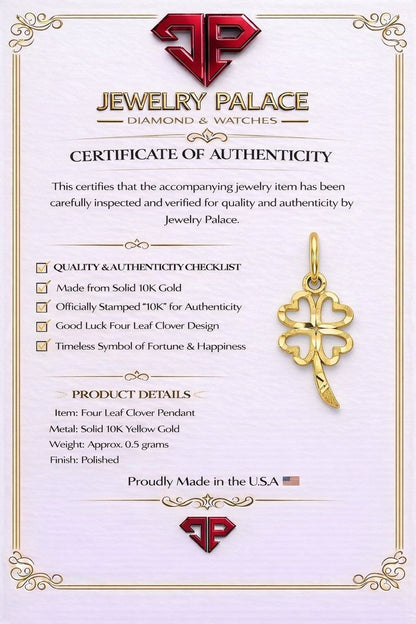 10k Yellow Gold Small Irish Lucky Four Leaf Clover Charm Pendant 0.5 gram