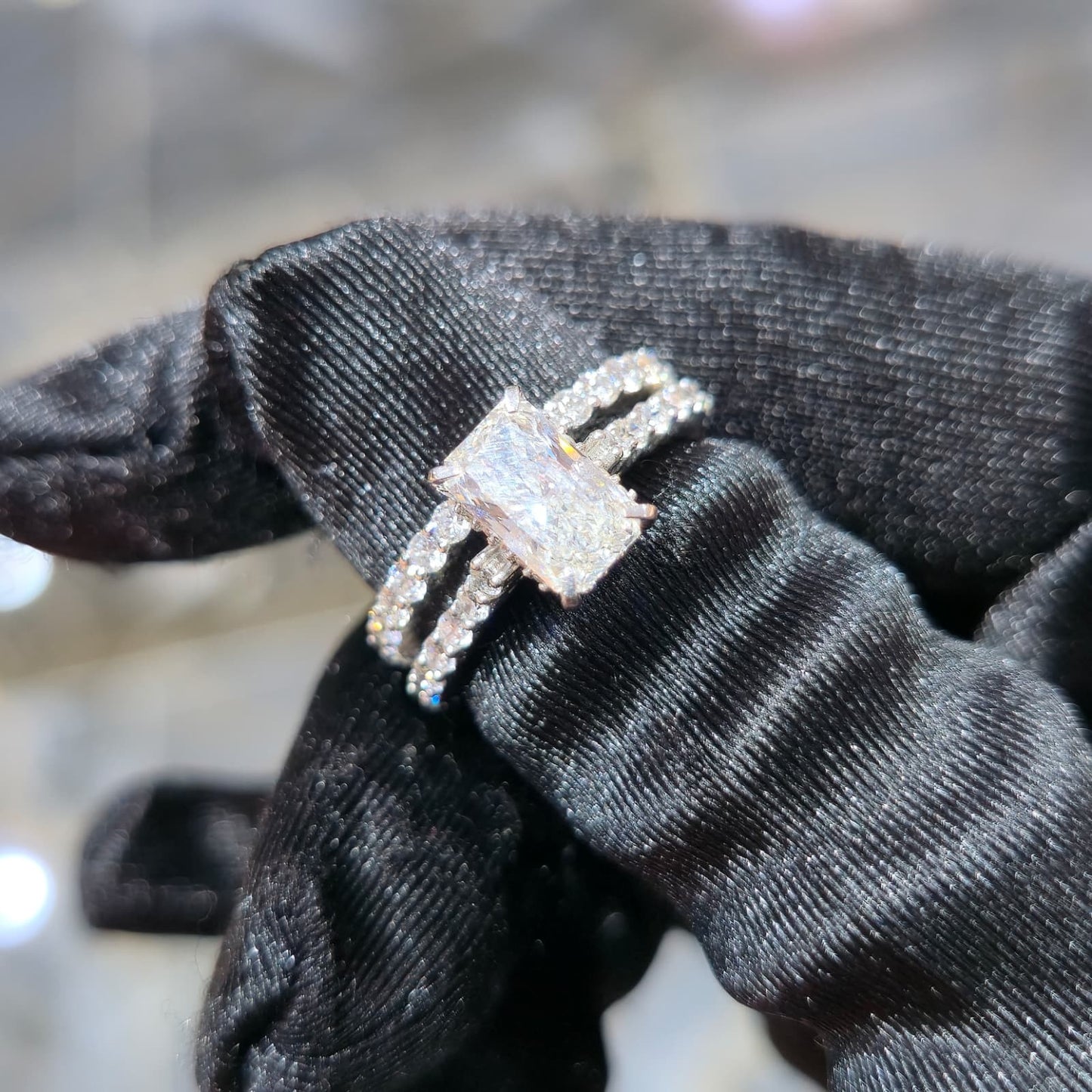 Silver Lab Grown Diamond Radiant Ring 1.50ct Center 3.00ctw Total