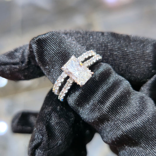Silver Lab Grown Diamond Radiant Ring 1.50ct Center 3.00ctw Total
