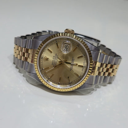 Rolex Datejust 36 16233 Champagne Dial Vintage Two Tone Jubilee Gold Steel