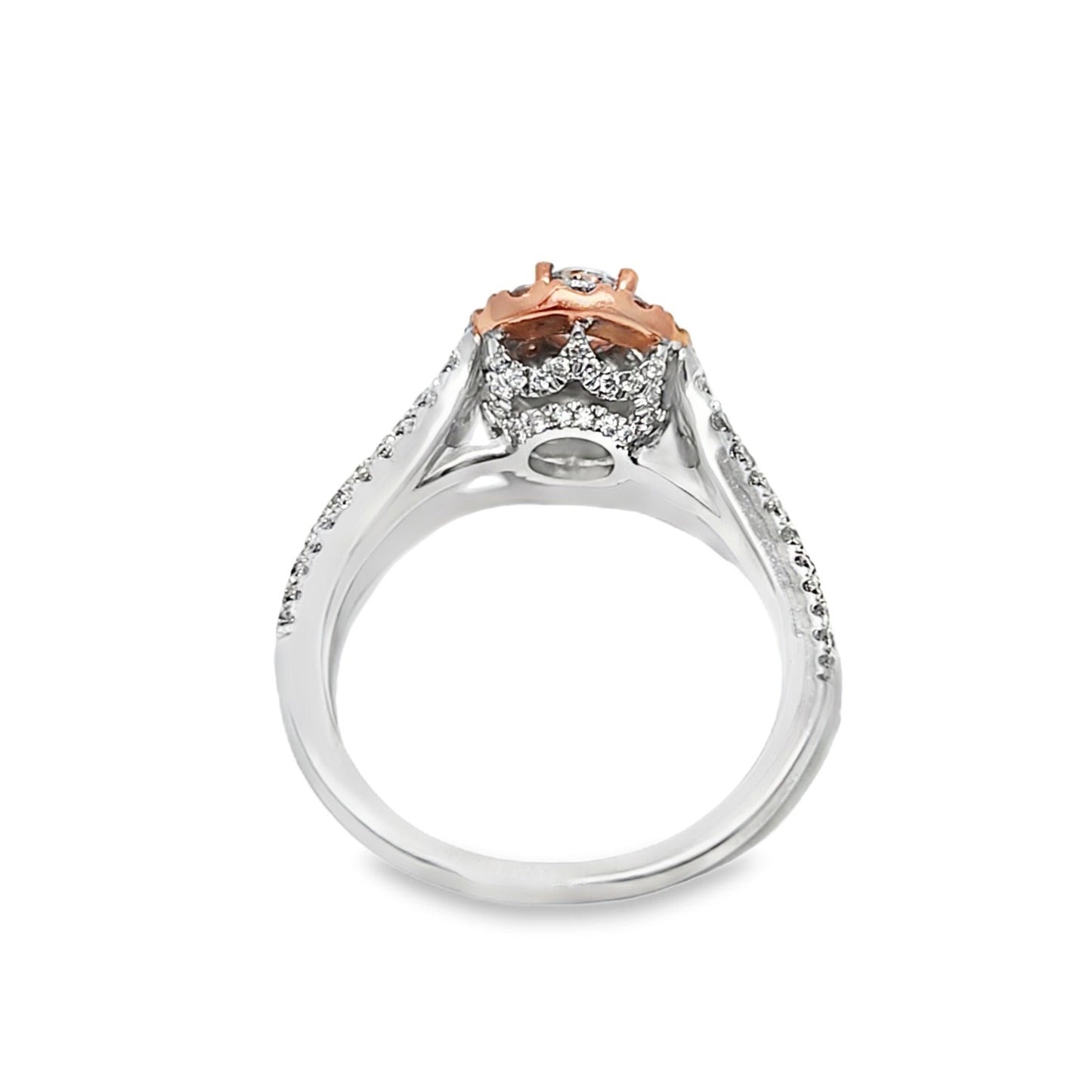 14K Two Tone Rose Gold Halo Diamond Engagement Ring 1.25 CTW Round SI F-G