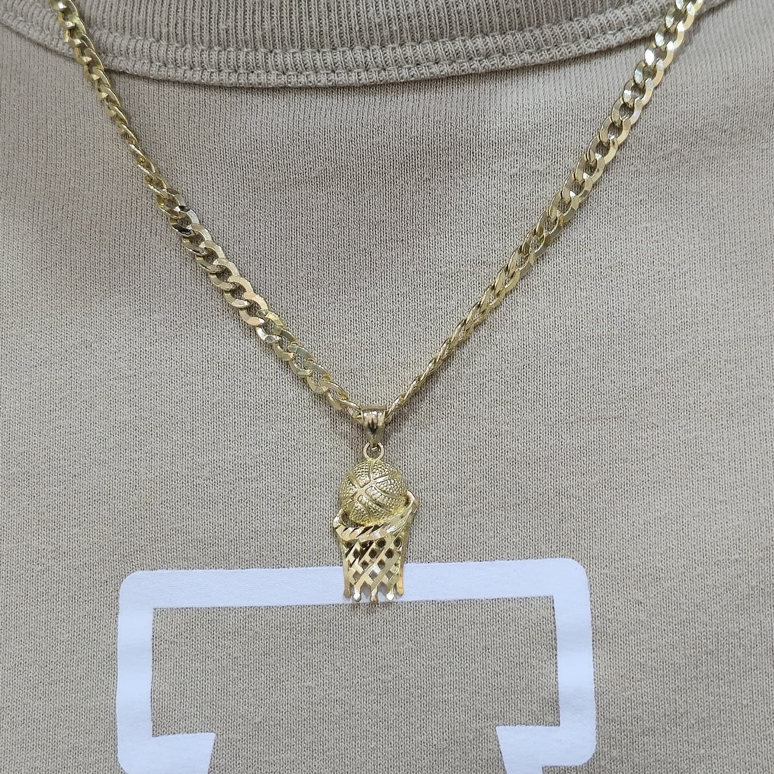 Real 10K Gold Cuban Curb Chain 4mm 20" w/ Basketball Pendant Charm Combo DEAL