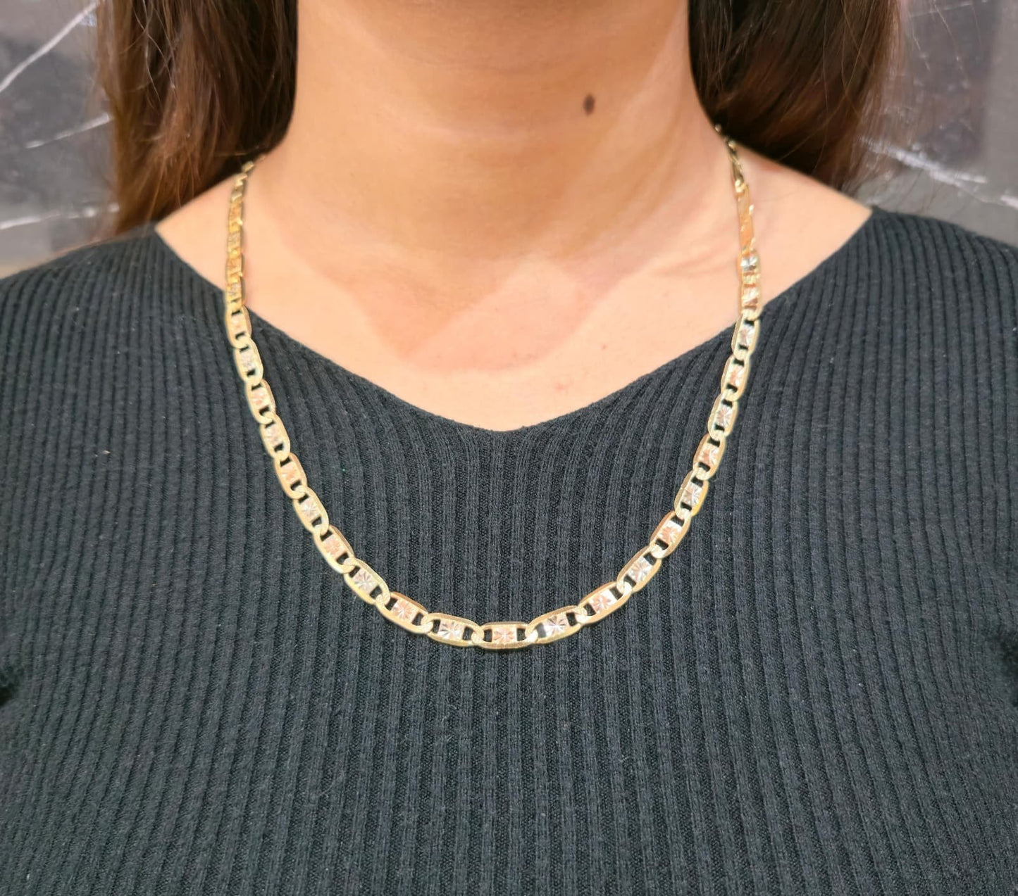 14K Solid Gold Tri Color Valentino Chain Necklace 22 inch 5mm Women