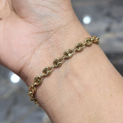 Real 10K Yellow Gold Hollow Puff Gucci Link 5 mm Bracelet 7 inch 4.13 grams