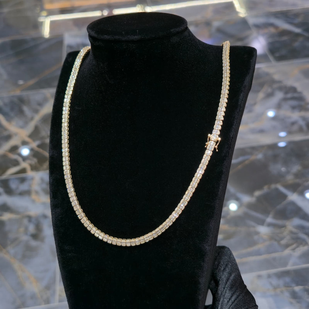 Real 10K Yellow Gold 6.03 CT Diamond Tennis Chain 22" Mens Baguette Necklace 4MM