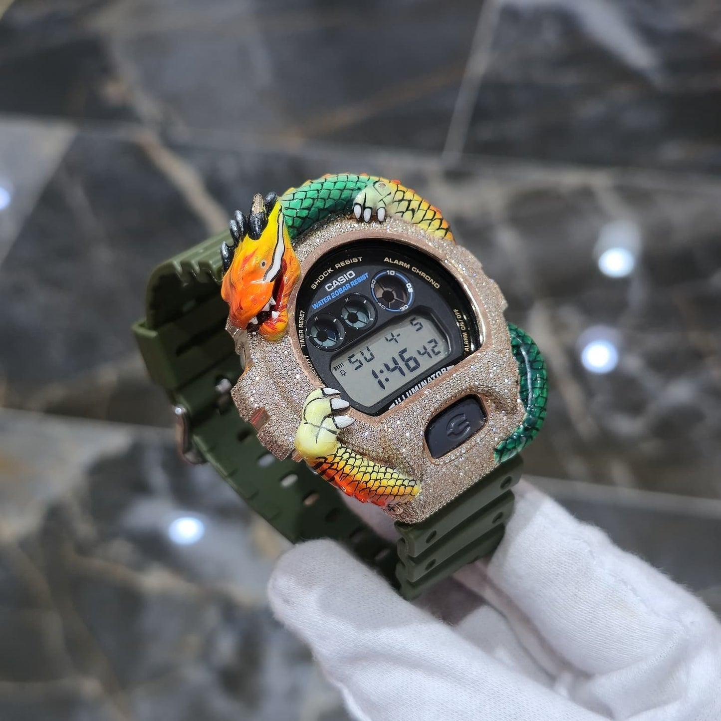 Casio G-Shock Dragon (Green) 6900 Iced Out Diamond Watch 5CTW