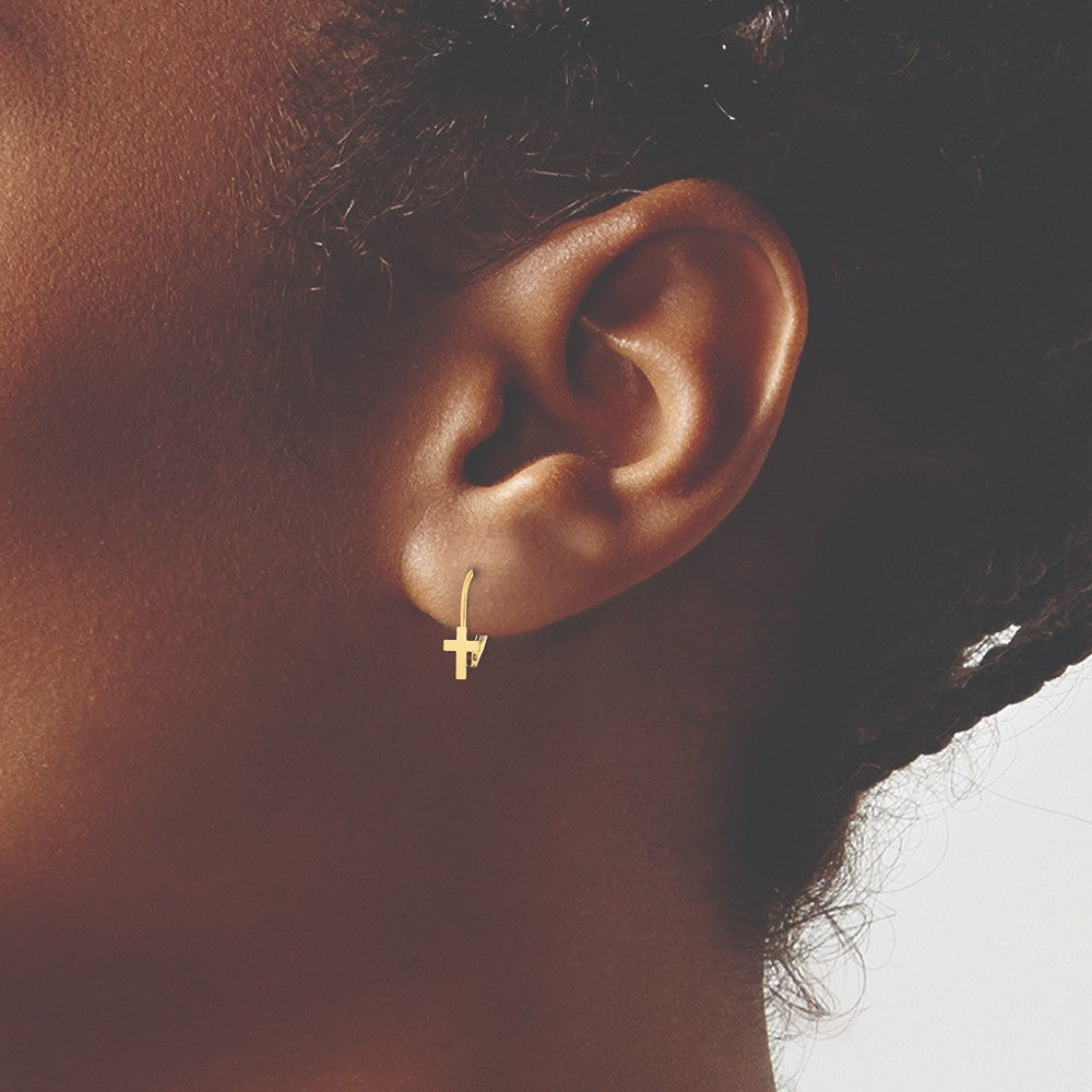 Real 14kt Yellow Gold Madi K Polished Cross Leverback Earrings