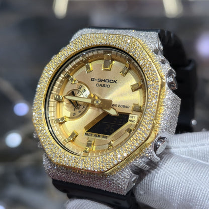 Casio G-Shock S2100  Iced Out Natural Diamond Watch 5CT | Gold Dial