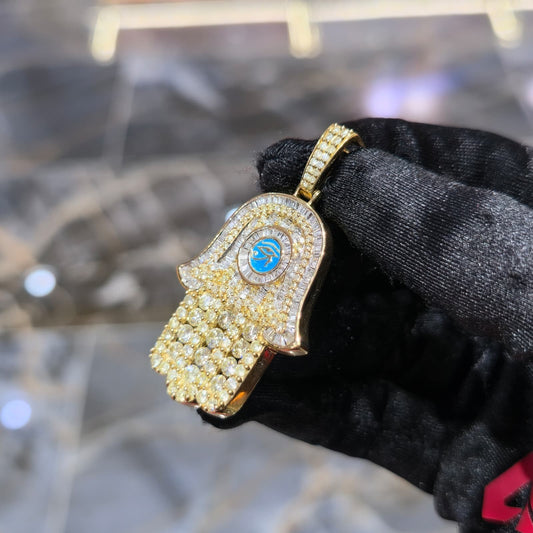 10K Yellow Gold Diamond Hamsa Hand Pendant 4.50ctw GH SI 12.97 grams 2 inches