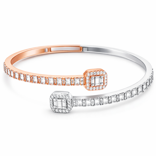 1.38 CT Real Diamond Bangle Bracelet Rectangular Halo Baguette 5MM 7” Solid Gold