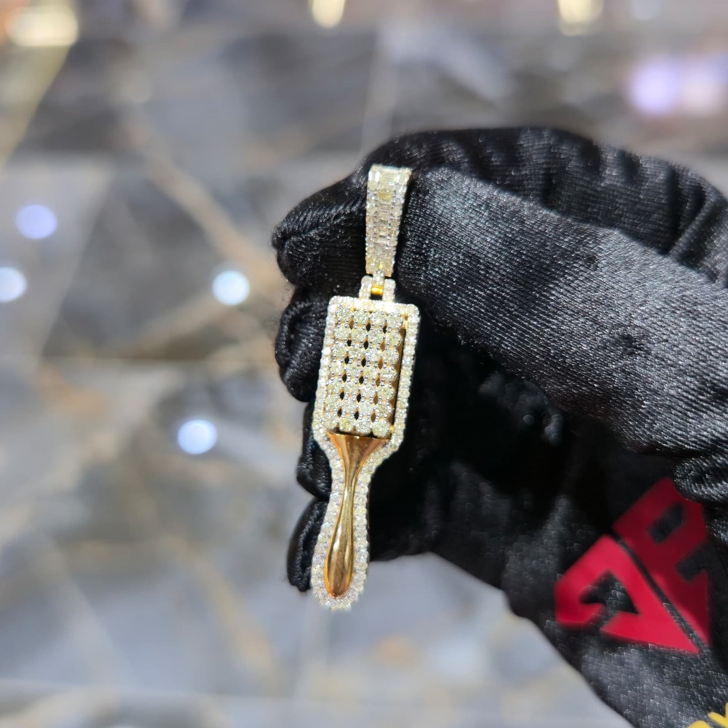 10K Gold Diamond Barber Fade Brush Pendant 2.00ctw Professional Stylist Charm 2"